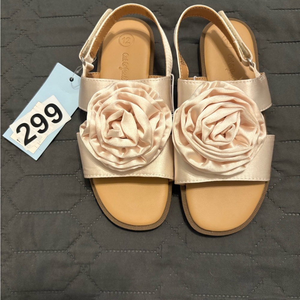 Cat & Jack Cream Sandals with Rosette Accent NWT